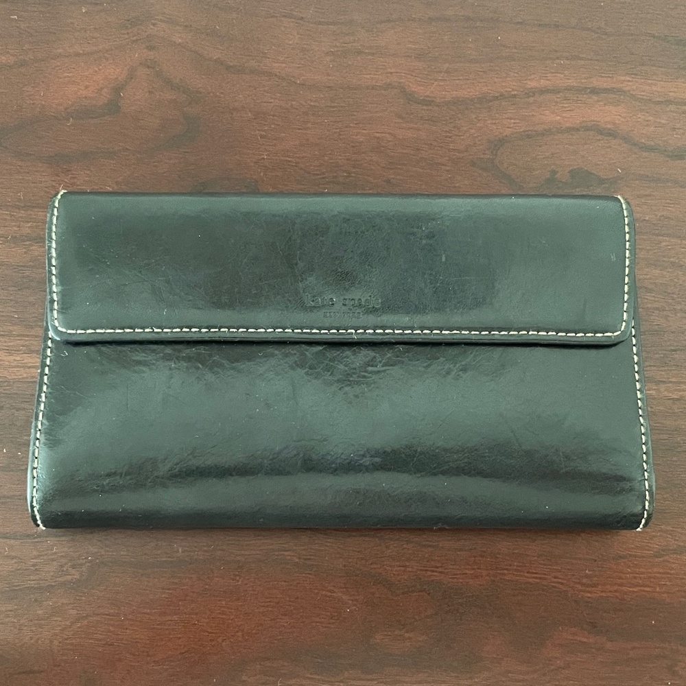 kate spade large continental black leather wallet